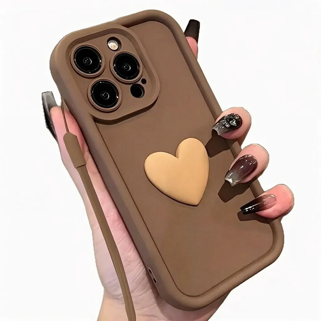 Cute 3D Love Heart Silicone Phone Case - Durable and Stylish Design