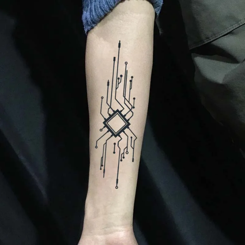 Technology-themed Design with Chip Circuits, 1Pcs Waterproof Temporary Tattoo Stickers. 4