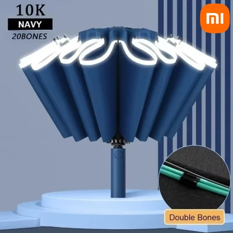 Xiaomi 20 Bonds Fully Automatic Reverse Folding Windproof Umbrella With Reflective Stripe Uv Umbrellas New Men Women folding umbrella reverse folding umbrella automatic umbrella windproof umbrella