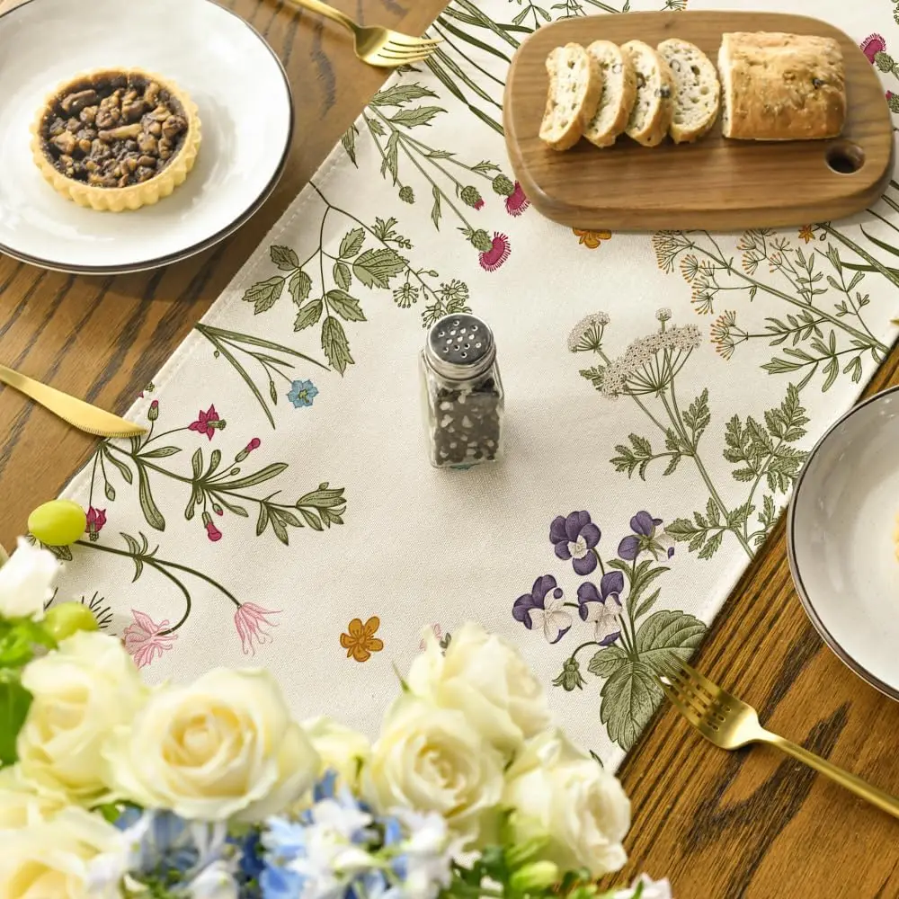 Spring Daisy Flowers Linen Table Runner Dresser Scarf Table Decor Farmhouse Kitchen Dining Table Runners for Wedding Party Decor 5