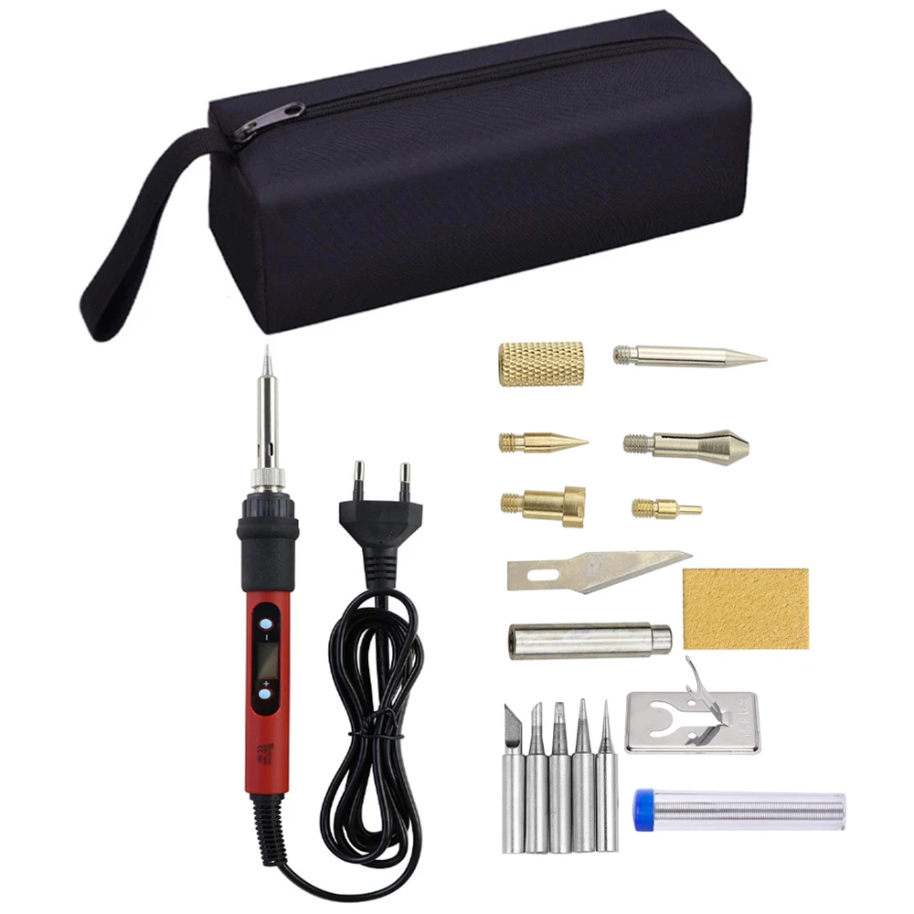 28 in 1 Digital 80W Electric Soldering Iron Carving Pyrography Tool Wood Burning Kit Welding Tool Ceramic Heater Soldering Tips