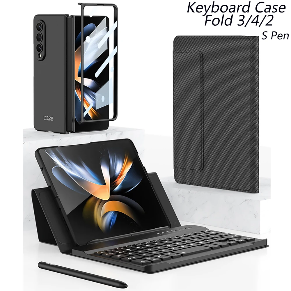 Samsung ブラック キーボード付きケース Samsung Galaxy用Bluetooth付き折りたたみ式ケース,2 3 4,レザー保護