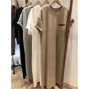 Summer Loose European and American Letters Printed Casual Short-sleeved Round Neck Women Maternity Dress