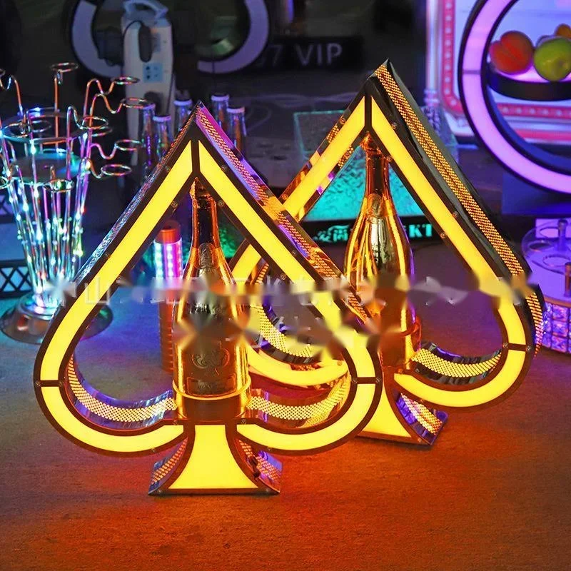 Stainless Steel Spades A Luminous Wine Rack Bar KTV Dedicated Champagne King XO Bottle Organizer Luminous Wine Tray