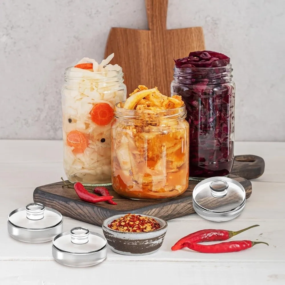 Fermented Glass Weights Clear with Handle Wide Mouth Mason Jar Lid Sealed Kitchen Gadgets Heavy Fermenting Weights Kimchi Making