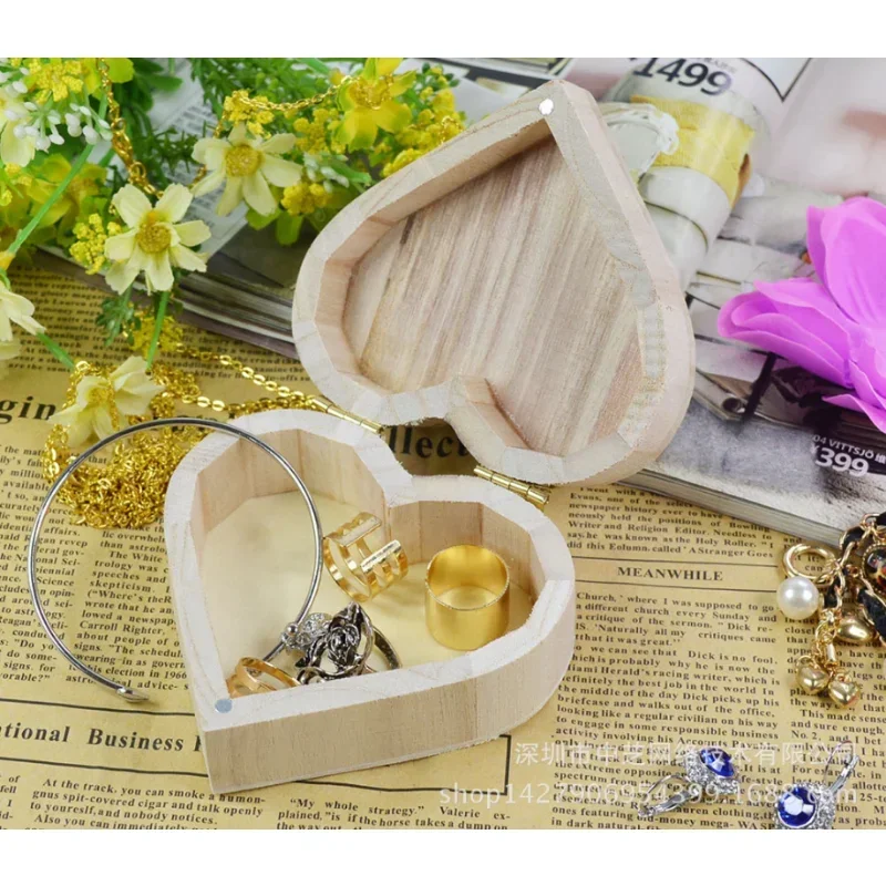 Storage Box Heart Shape Wood Box Jewelry Box Wedding Gift Makeup Cosmetic Earrings Ring Desk Rangement Make Up Wooden Organizer 3
