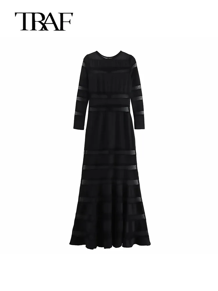 

TRAF Women Black Splicing Long Dresses for Women Evening Party Dresses 2024 New Summer Sexy Midi Dress