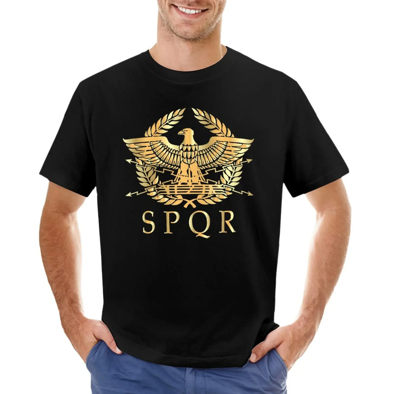 

SPQR- Roman Empire Standard Eagle Emblem Vintage Gold Shield T-Shirt vintage t shirt graphic t shirt mens white t shirts