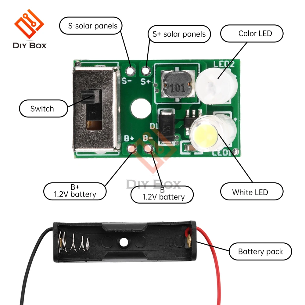 1.2V NiMH Battery Controller Solar Lights Circuit Board White Light Colored Light 2V Solar Board Ceramic Lawn Lamp