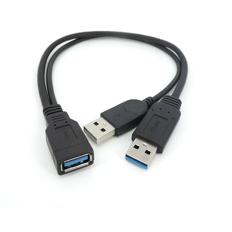 

Black USB 3.0 Female To Dual 2 USB Male with Extra Power supply Data Y Extension Cable cord for 2.5"Mobile Hard Disk