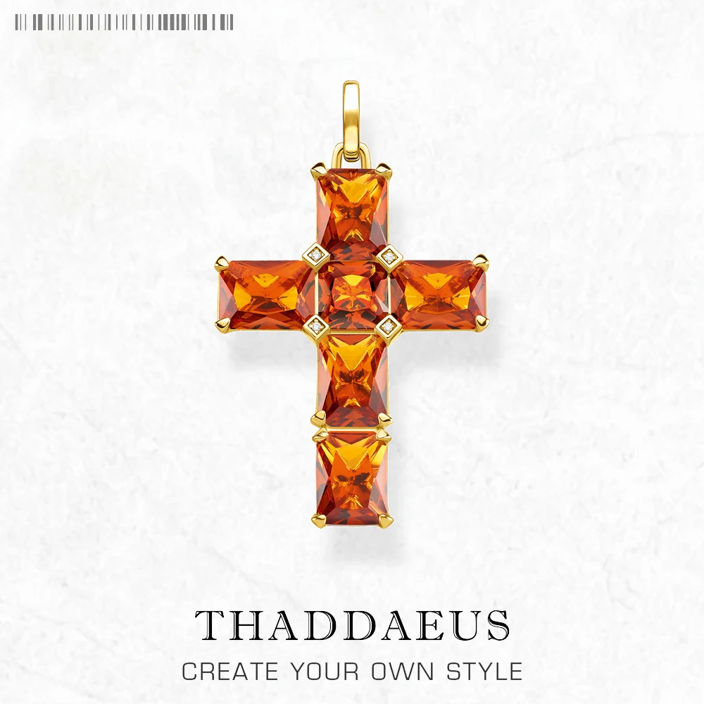Golden Cross With Orange Stones Pendant Brand New Fine