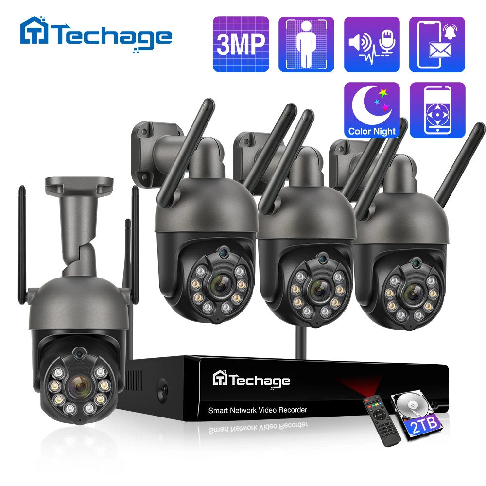 Techage 3MP PTZ Wireless CCTV System Two Way Audio WIFI IP Security