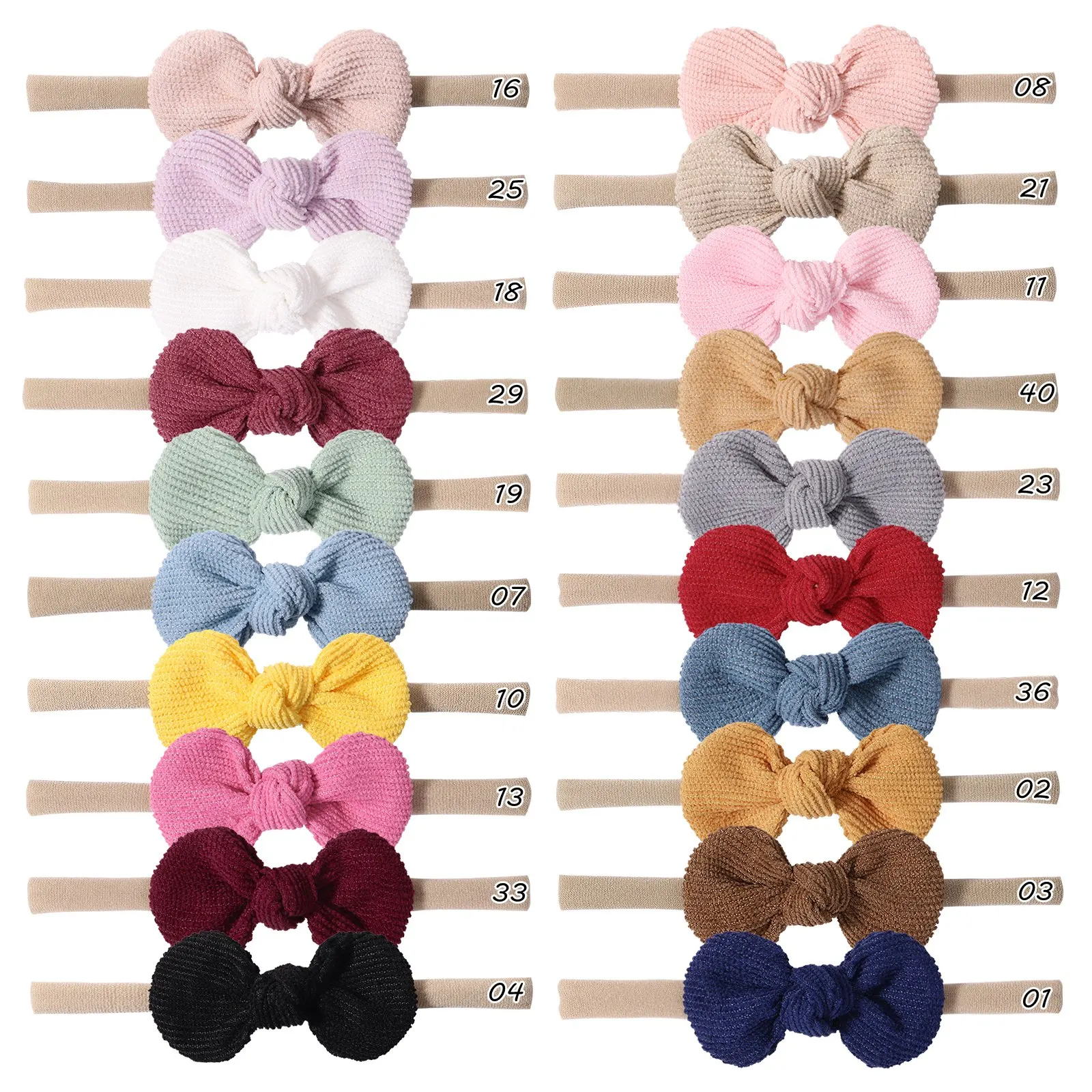 20pc/lot Newborn Baby Corduroy Hair Bows Nylon Headband Nylon Girls Head wraps Infant Turban Children Photo Props Headwear Bulk