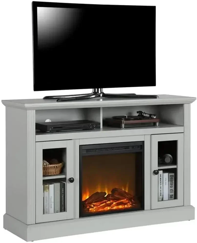 NEW-Chicago Fireplace TV Stand for TVs up to 50 Inch, Replaceable Electric Fireplace Insert Heater, Realistic Log and Flame Effe
