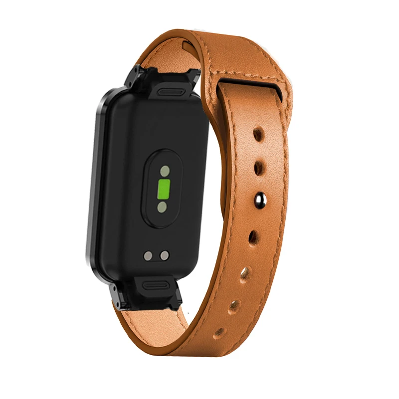Premium Leather Strap with Metal Cover for Smart Band Wristbands – Elegant Protective Case Shell Frame