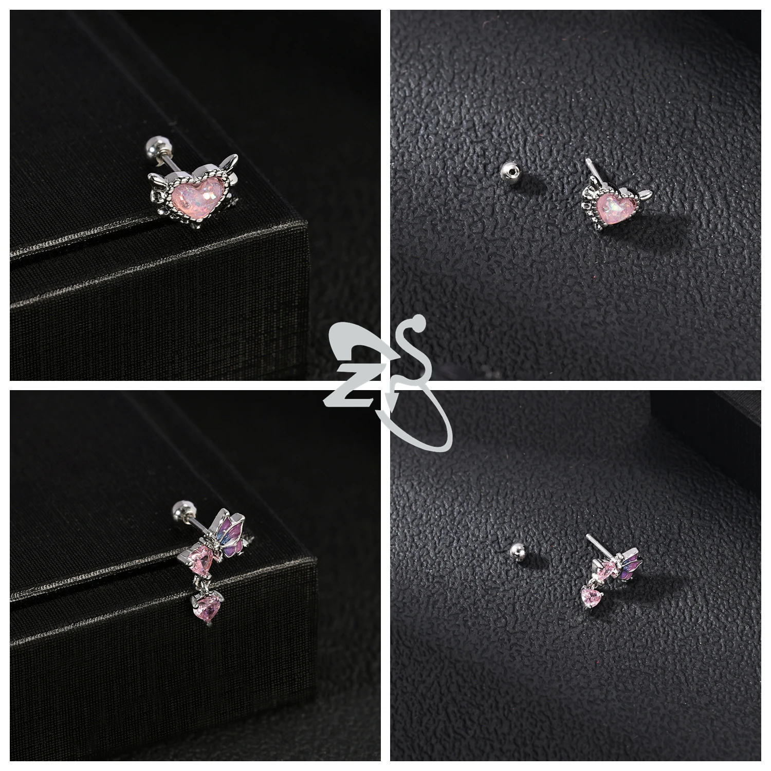 Cute Heart Stud Earrings - 20G Pink CZ Crystal Jewelry for Kids  Women