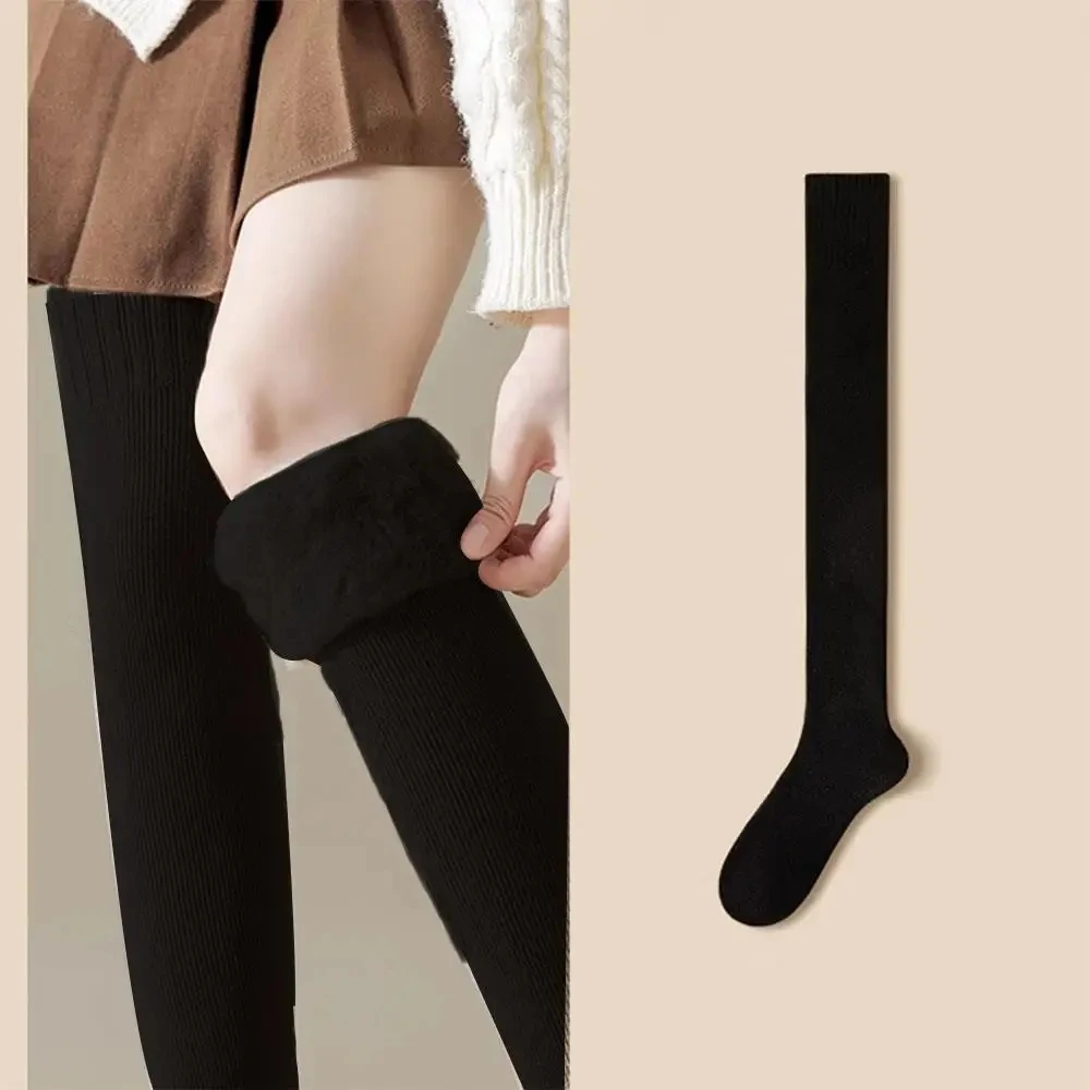 Verdickte warme Oberschenkelhohe Socken Einfarbige Beinwärmer Stiefelmanschette Lange Socken Neue Winterfrauen mit Fleece gefütterte Overknee-Socken – Detail 6