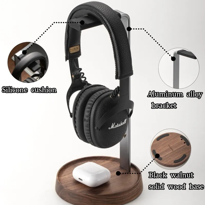 Jcurycke Headset Holder With 6cm Wide Walnut Headrest,Headphone Holder - View #5