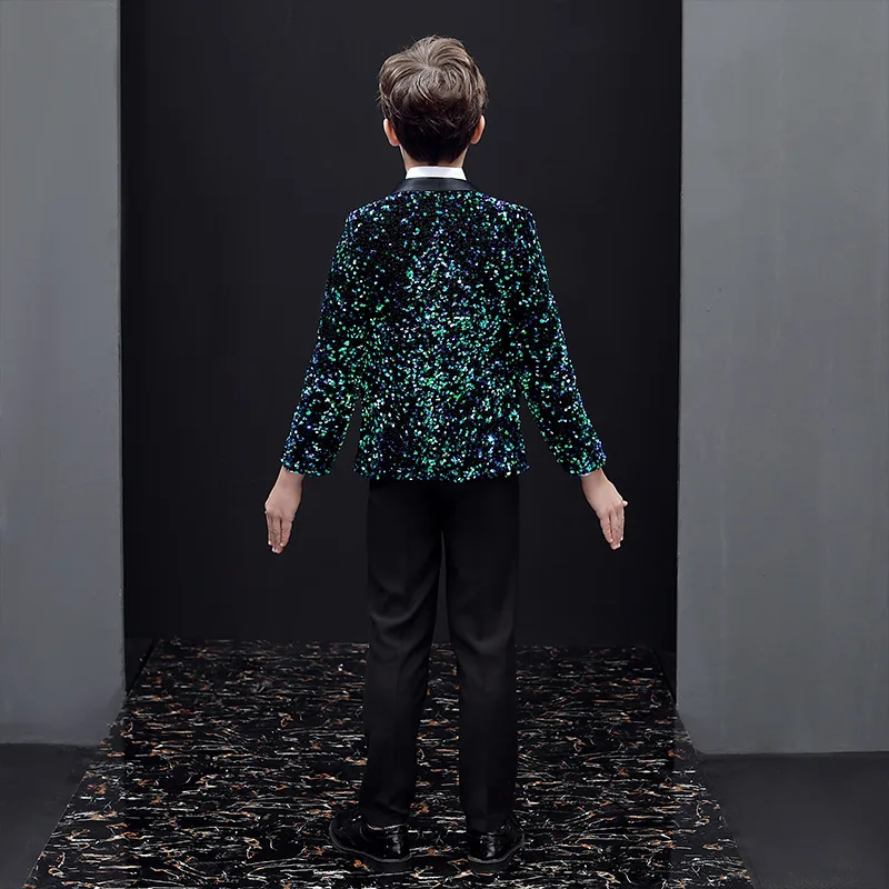 Children handsome British style stage performances host dresses suit set boys Sequins blazer shirt pants bowtie clothing set