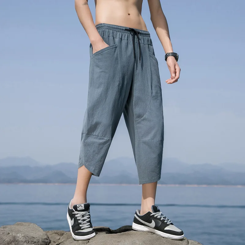 Mens Summer Wide Leg Casual Trousers