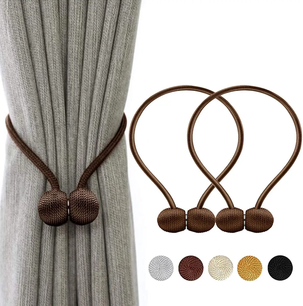 2pcs Magnetic Curtain Hooks Magnetic Pearl Ball Curtain Tiebacks Rope Back Holder Buckles Polyester Curtains Accessories