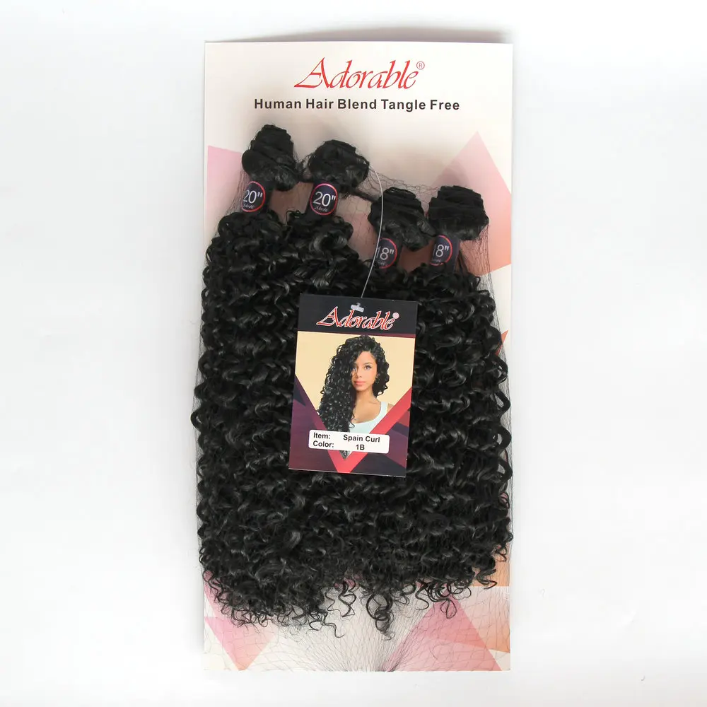 Adorable Natural Color Water Wave Hair Extensions For Black Woman Small Kinky Curly Synthetic Hair Bundle Spain Curl 4pcs 18"20"