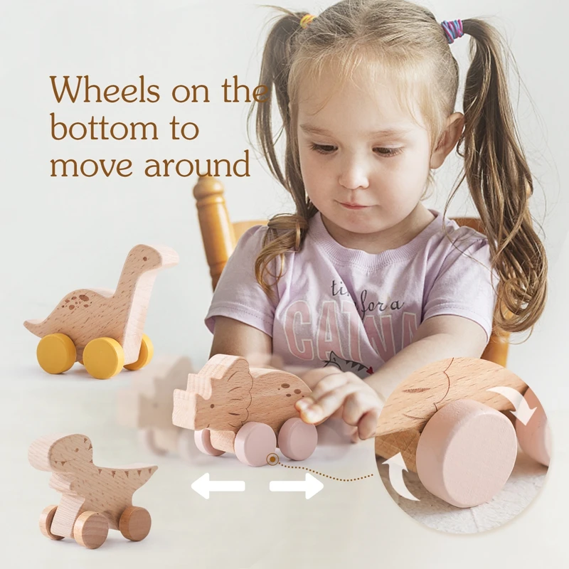 1Pc Wooden Baby Teether Toys Beech Wooden Dinosaur Cartoon Teething Baby Toy For Children Tanystropheus Car Chew Toys