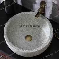 อ่างล้างหน้าแบบตั้งพื้นสำหรับระเบียงกลางแจ้ง สไตล์ย้อนยุค ดีไซน์สร้างสรรค์ ผิวแบบฝ้า ลายหินเทียม พร้อมก๊อกน้ำ 3