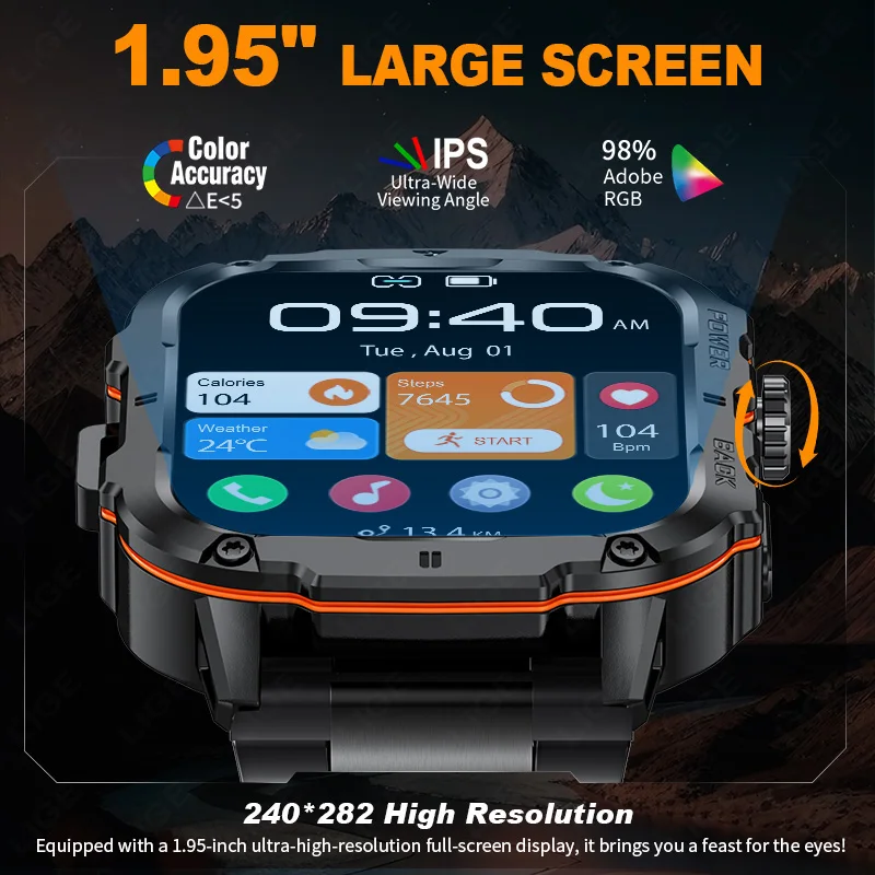 2025 Rugged Military Smart Watch Men Outdoor Watches lP68 Waterproof 1.95" Al Voice Bluetooth Call Smartwatch For Android lOS