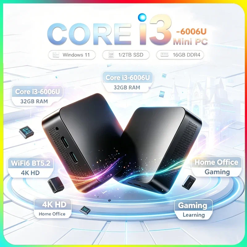 인텔 i3 6006U 컴팩트 미니 PC 윈도우11 프로 32GB 램 대용량 SSD 4K..