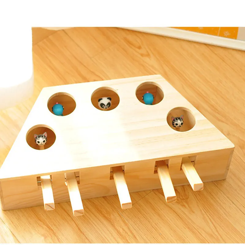Wooden Cat Whack-a-mole Toy Cat Toy Hamster Toys Wooden Cat Toys Hamster Wooden Cute Funny For Play With Cat Cat 4
