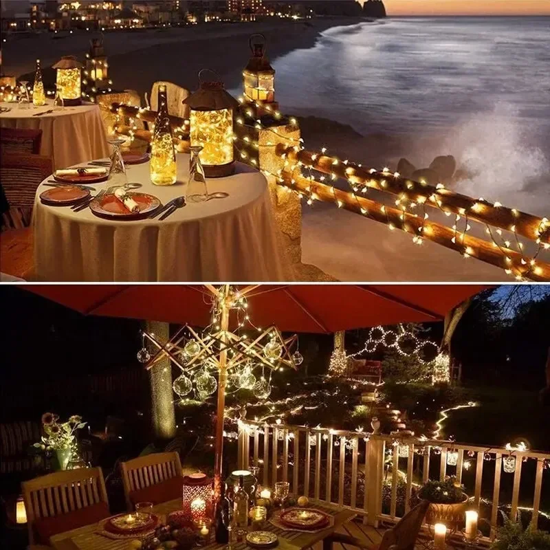 10m100LED Solar Fairy Waterproof Copper Wire String Lights Christmas Party Garland Solar Power Lamp for Outdoor Garden Wedding