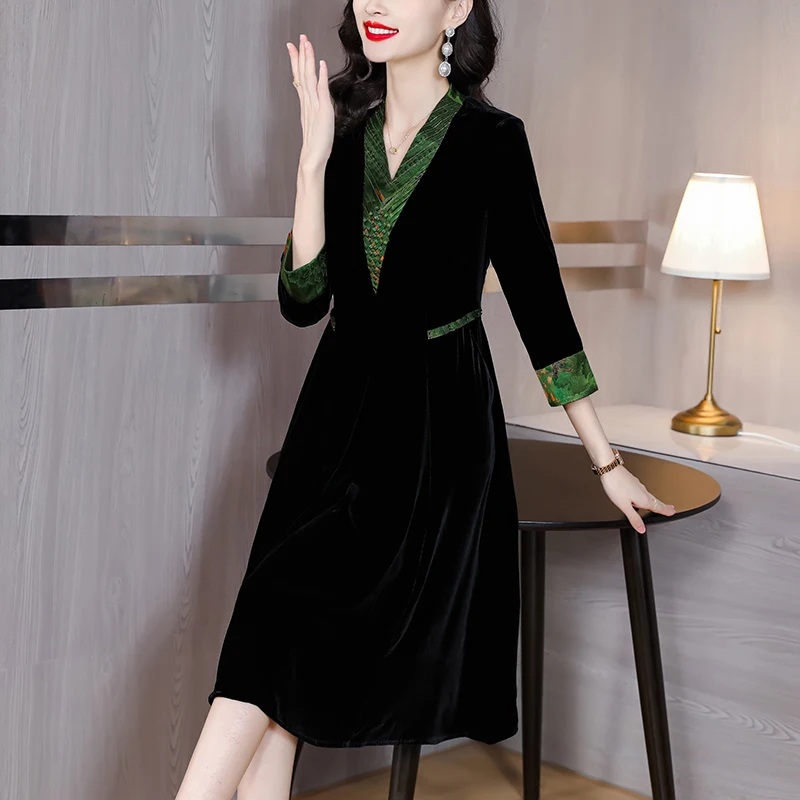 

Женское бархатное платье с длинным рукавом, свободное бархатное платье до колена с длинным рукавом и поясом, большие размеры, весна-осень 2023