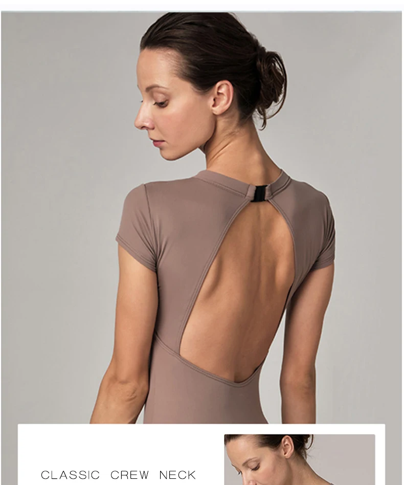 Frau Ballett Trikots Nylon Kurzen Ärmeln Tanz Trikots für Frau Klassische Ballett Body Gymnastik Trikot Erwachsene Badeanzug – Detail 5