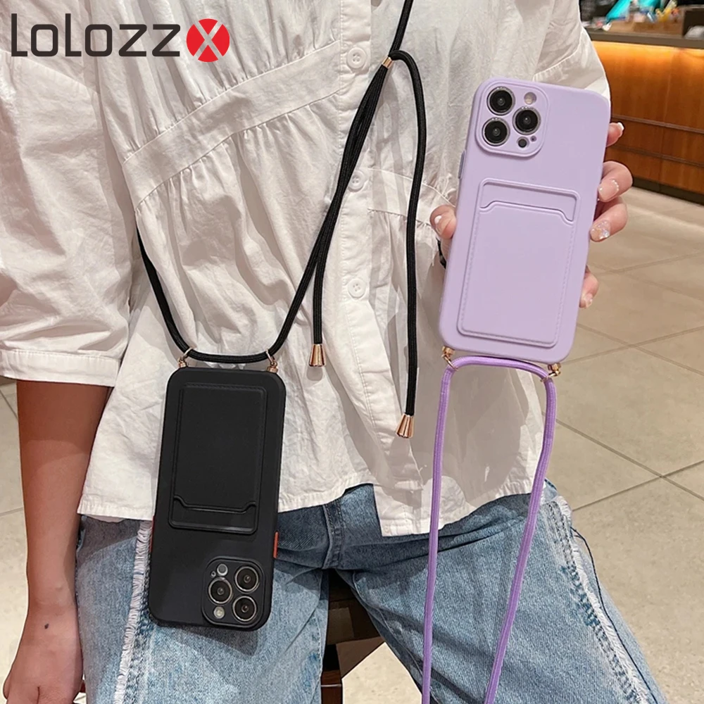 Stylish Wallet Crossbody Lanyard Strap Phone Case with Card Holder
