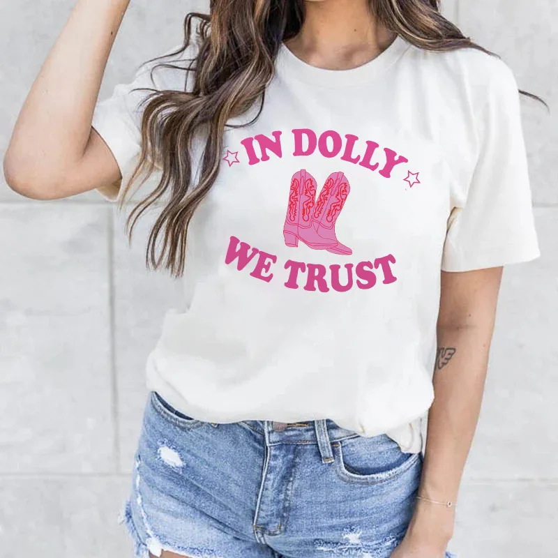 

Симпатичная забавная футболка Cowgirl в Dolly We Trust, Женская Винтажная футболка в стиле кантри и музыки, футболки с графическим принтом в Западном ретро-стиле Нэшвилл, топ Hippe