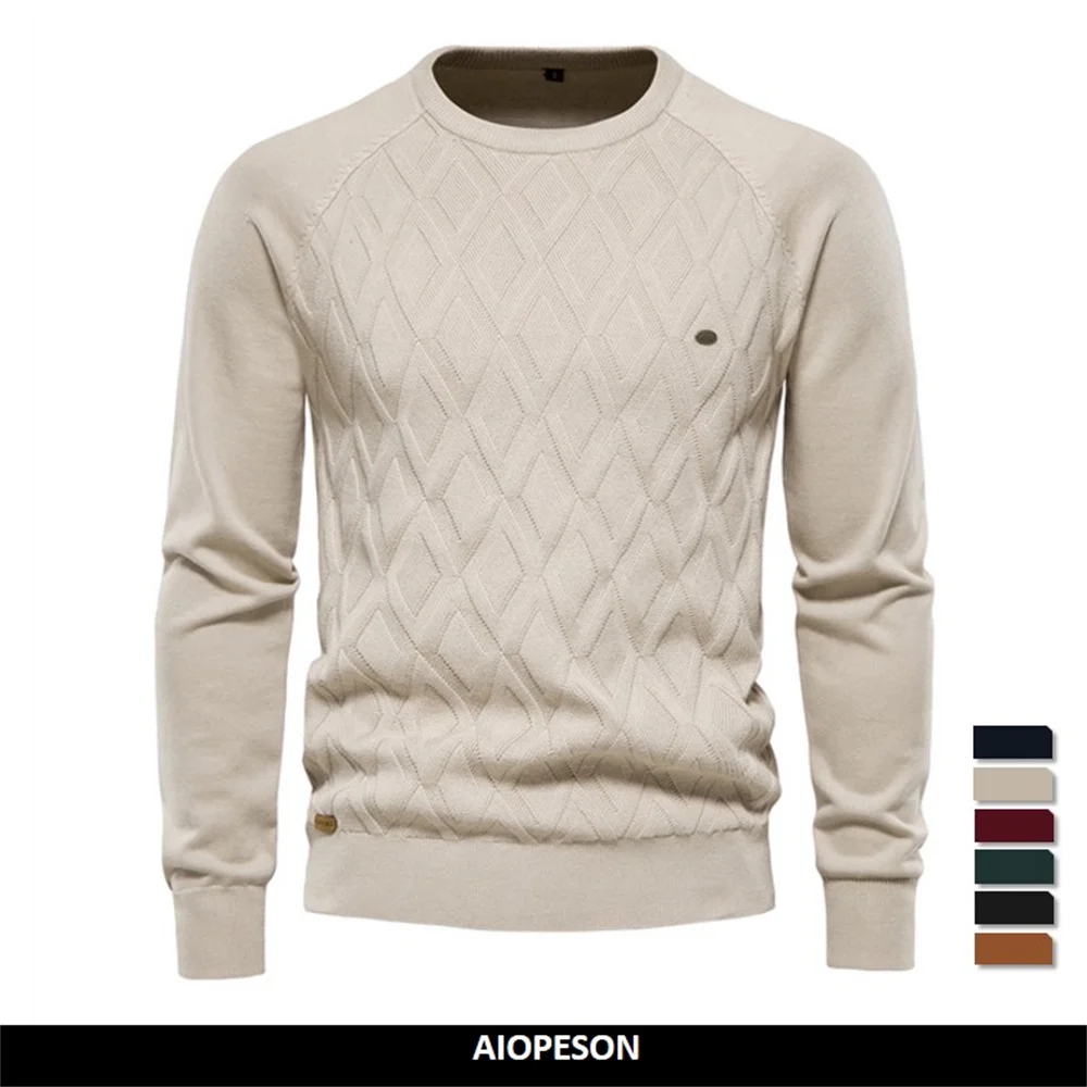 GIVON Entalladas Hombre Cable De Punto De Manga Larga Crew-Cuello