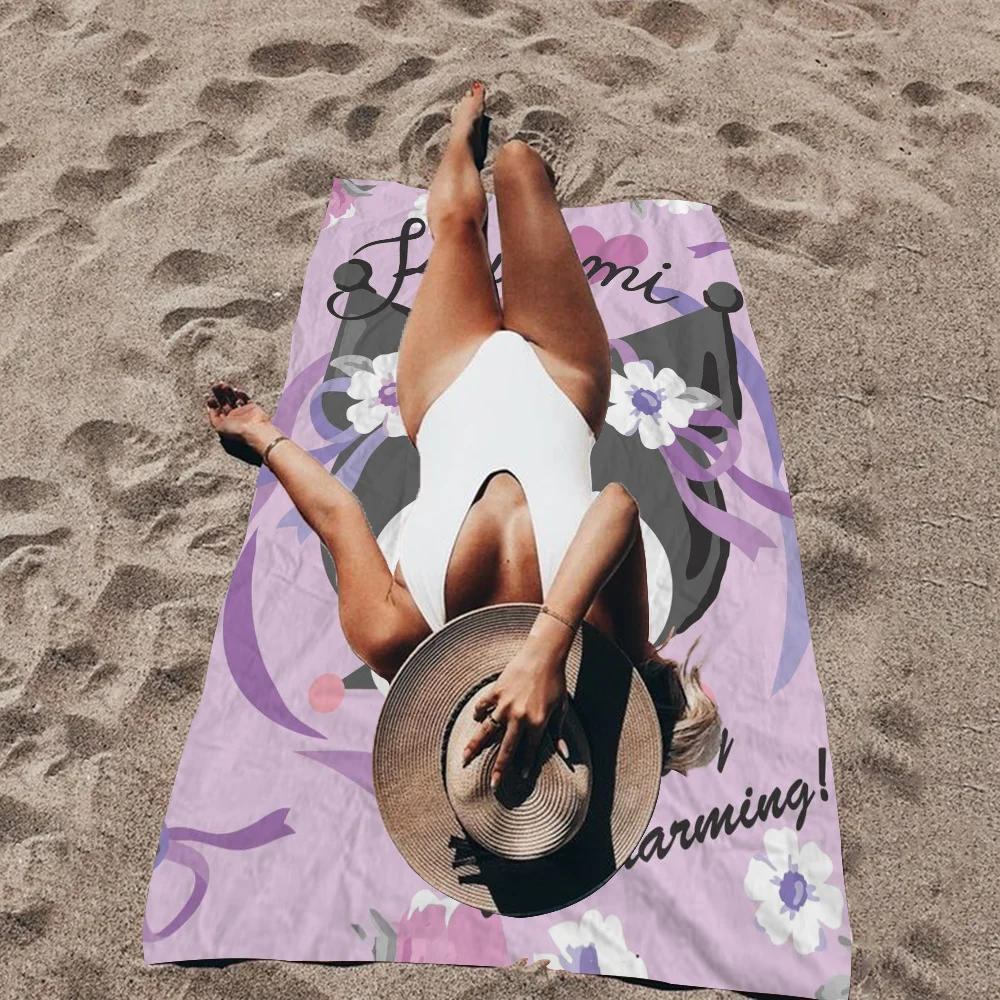 K-Kuromi Cartoon Microfiber Printed Beach Towel Mountain Climbing Yoga Beach Swimming Running Absorbent Soft Towel 3