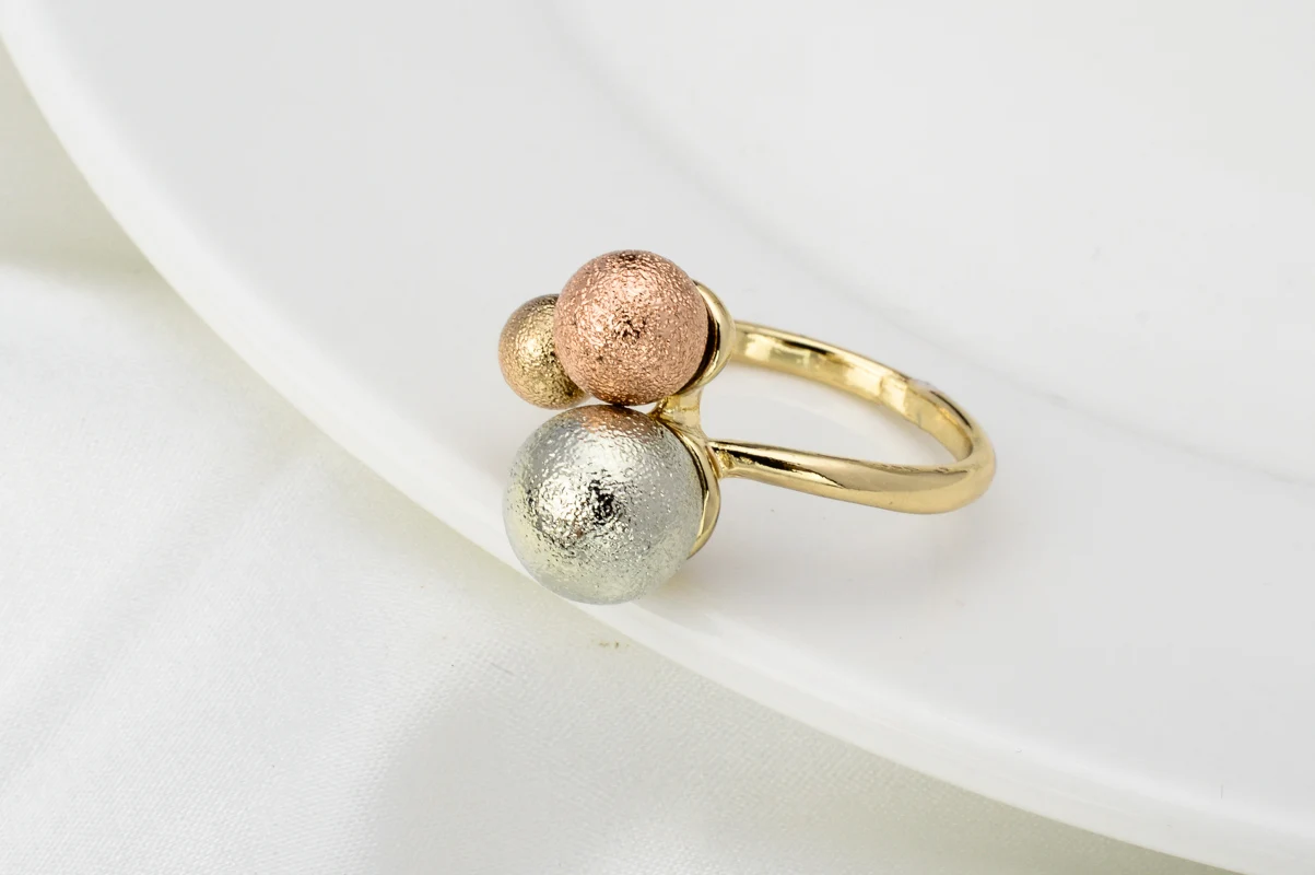 Sunny Jewelry Costume Set Lucky Ball Three Tone Earrings Necklace Bracelet Ring For Women Bridal Wedding Anniversary Gift Party