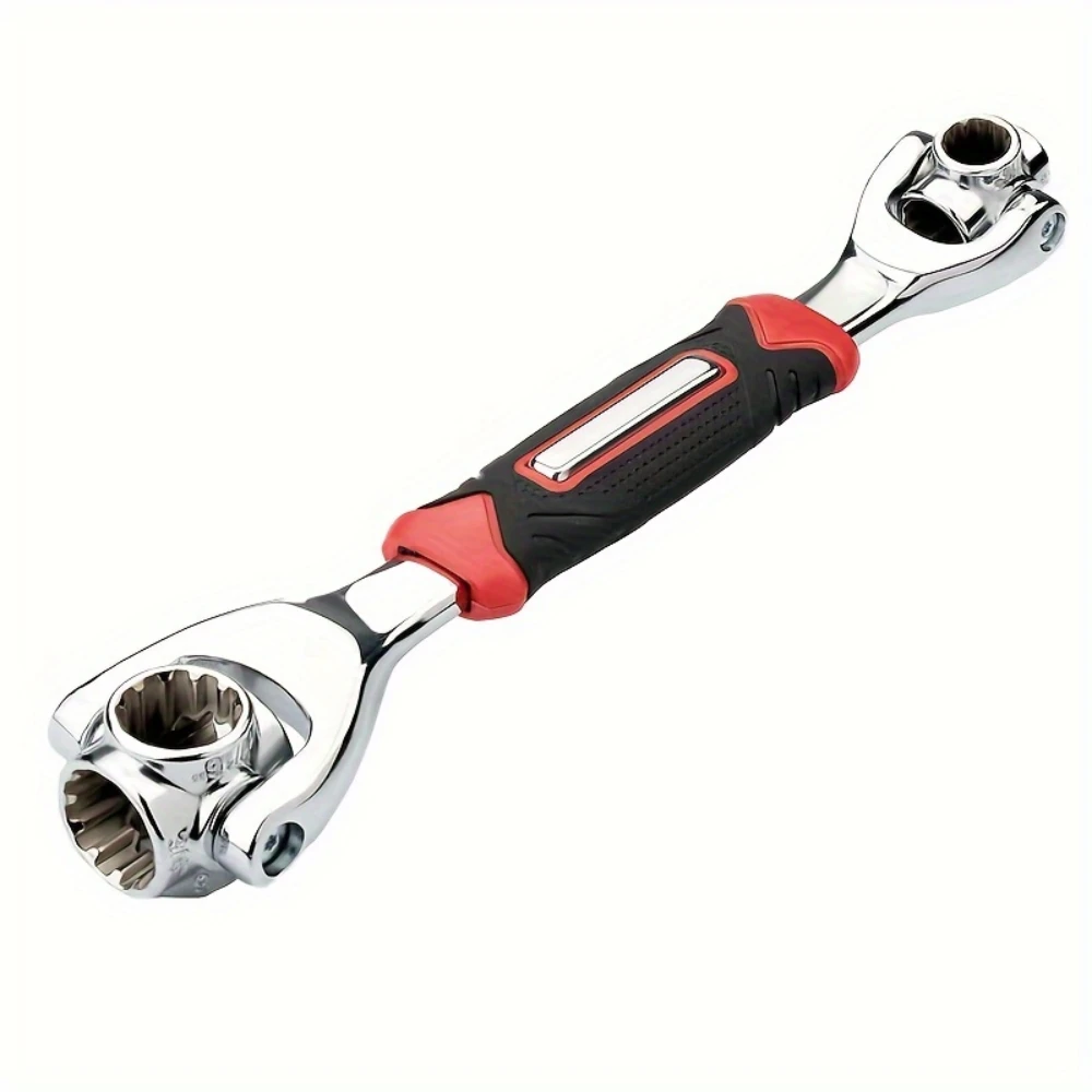 Multifunctional Socket Tiger Wrench Multi-angle Wrench with 12 Corners 360-Degree Rotating Head Rubber Handle Sleeve Wrench Tool