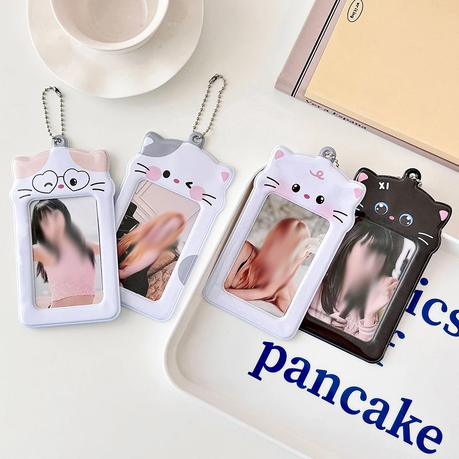 1pcs Cute Puppies Photocard Holder Keychain, Kawaii cat Photo Frame ID Badge Holder PVC Cartoon Animal Photo Card