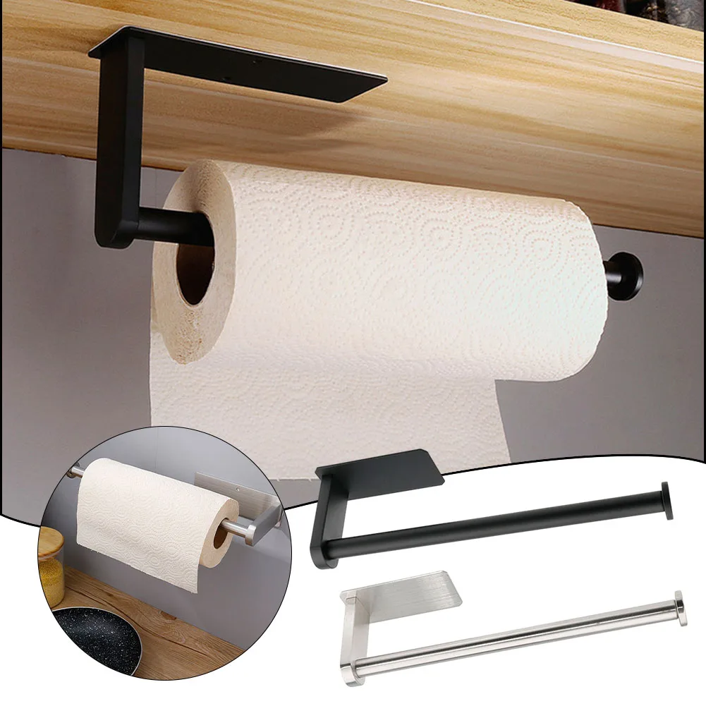Paper Towel Holder Under Cabinet Wall Mount Stainless Steel Tissue Paper  Roll Holder Heavy Duty Paper Roll Hanger Adhesive - AliExpress