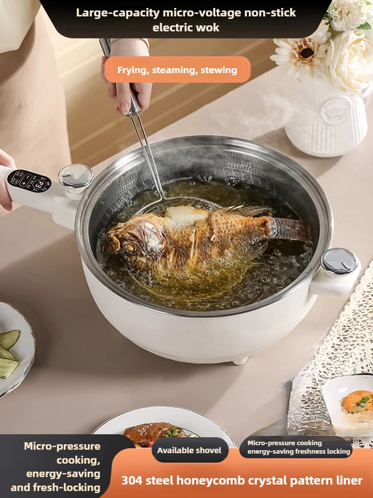 304 Stainless Steel Electric Frying Wok Multifunctional Cooking Pot Home Appliance 5.2L/6.2L Micro Pressure Integrated Pot 220V