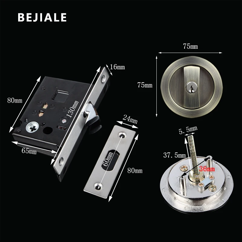 Sliding Door Interior Invisible Sliding Door Built-in Bathroom Kitchen Round Household Universal Wood Lock With Key