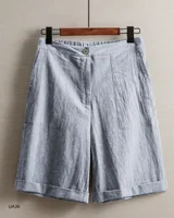 Hot Sale Women Linen Cotton Shorts Summer High Waist Elastic Loose Wide Leg Casual Bermuda Shorts with Pockets - Image 5