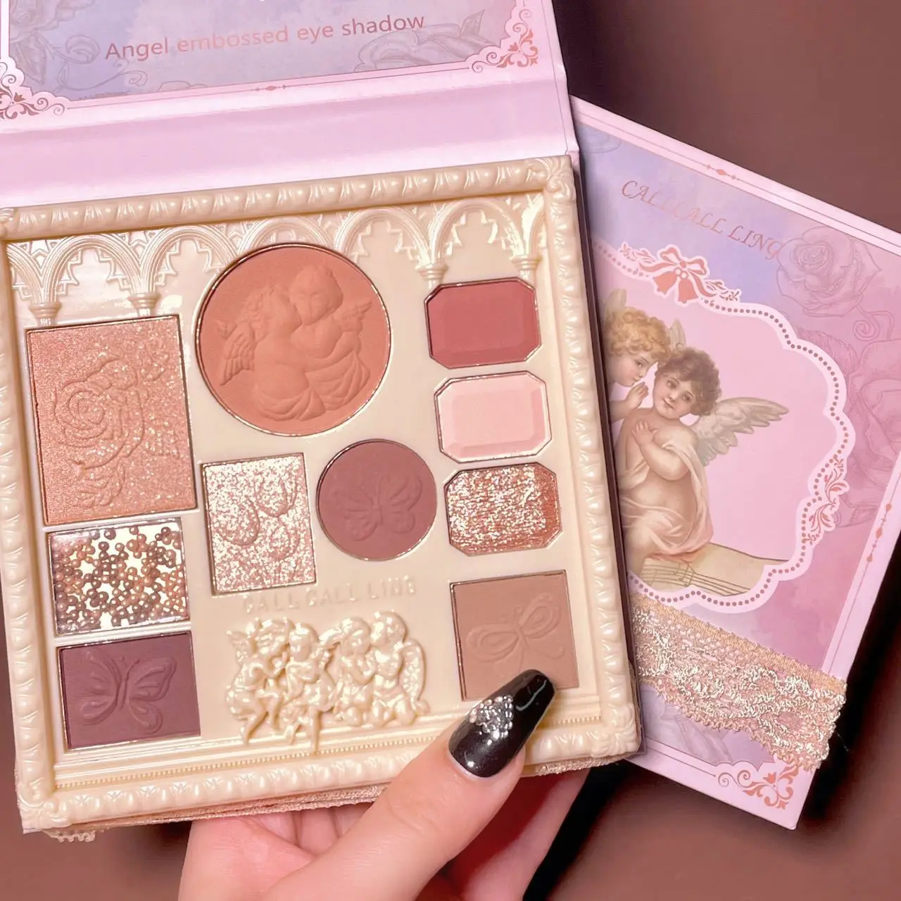 Embossed Angel Eyeshadow Blush Highlight All-in-One Palette Waterproof Long-Lasting Non-Flying Powder Makeup Eyeshadow Palette