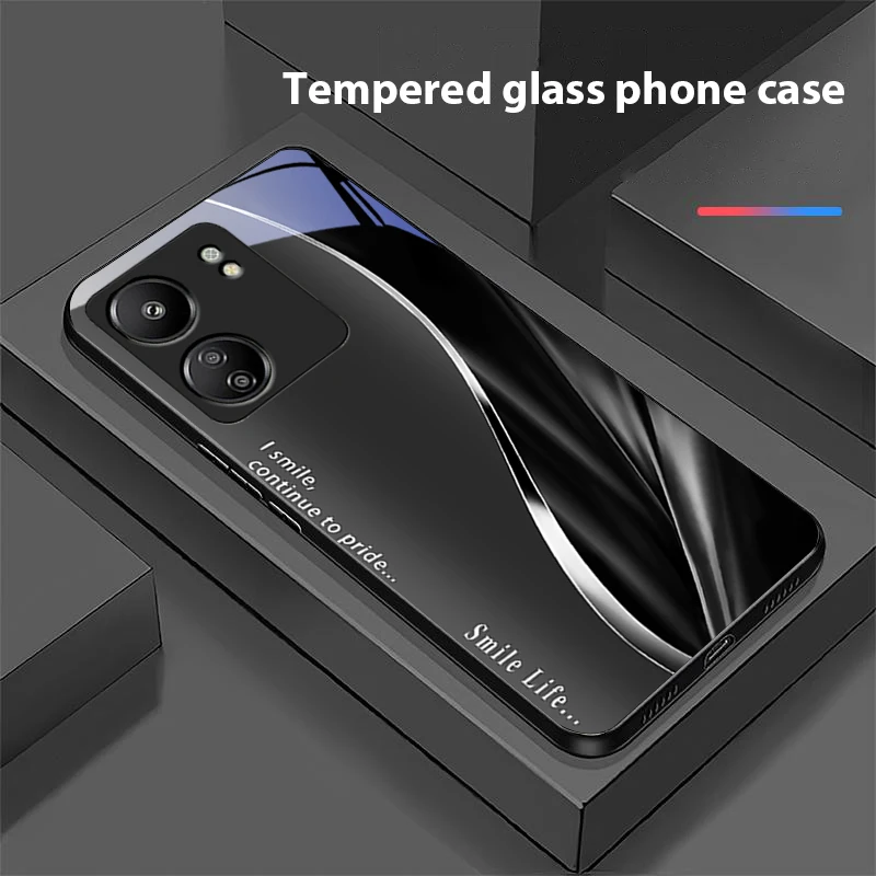 Soft Brown Red Black Tempered Glass Phone Case