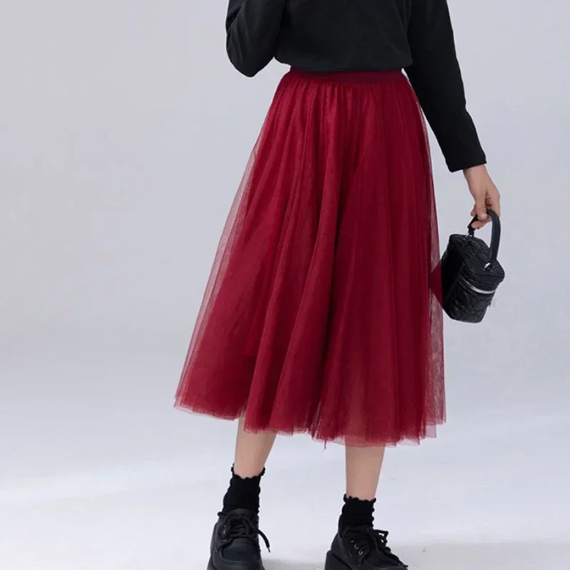 Girls Mesh Skirt Summer Solid All-match Classic Elegant Dance Tutu School Kids Fluffy Skirt 4 To 14 Years Spring Child Clothing