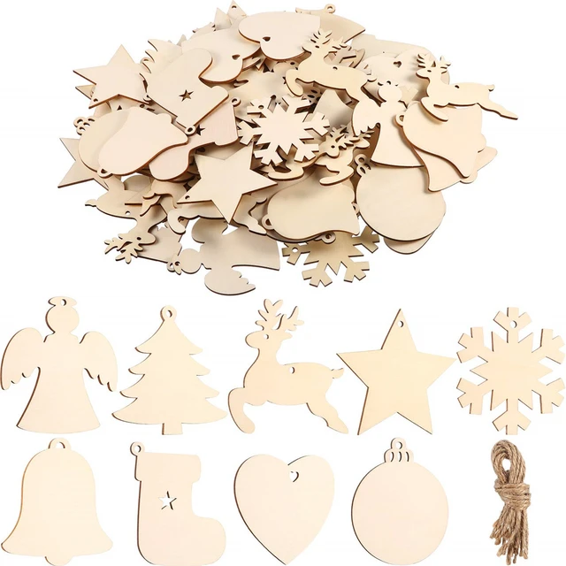 10pcs Bulk Wood Snowflakes Christmas Ornaments Star Angel Unfinished Wood  Cutouts Slices for Crafts and Christmas