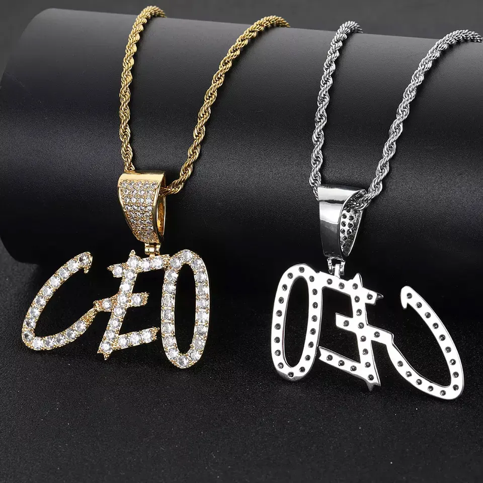 Hip Hop New Style Personalize Custom Iced Out Diamond Gold Plated Letter Pendant Necklace Free Custom Logo Name Luxury Pendant